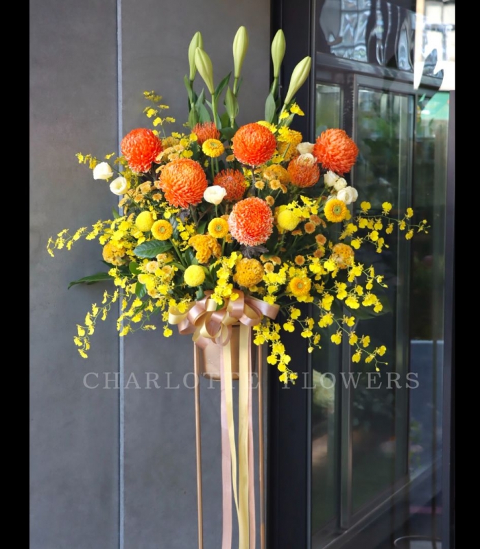 橘黃色系．開業藝術花籃
